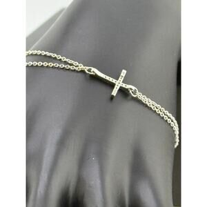 Sterling Silver Double Chain Cross Bracelet Signed